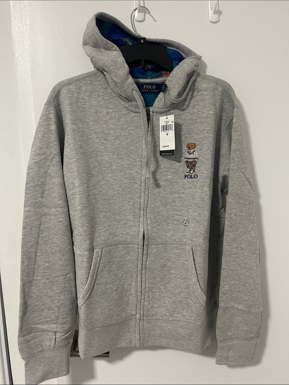 Polo by Ralph Lauren Gray Hooded Zip-Up Jacket with Bear Patch